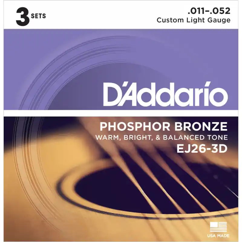 Premium D'Addario EJ26-3D Phosphor Bronze 011 - 052 (3-pack)