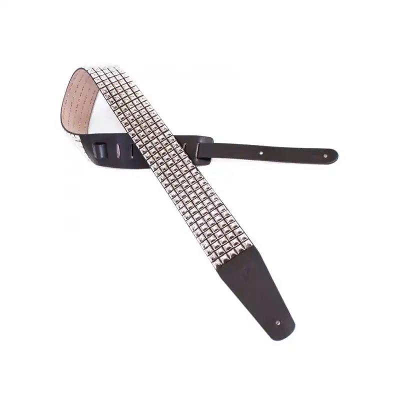 Populärt val Perri’s P25STUD-7113 Studded Leather Guitar Strap – Silver
