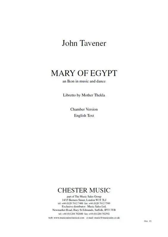Beställ nu John Tavener: Mary Of Egypt (Study Score)