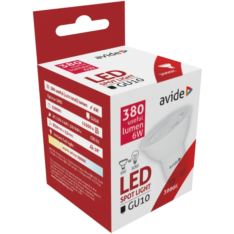 Endast denna vecka Avide LED Spot Alu+plastic 6W GU10 40° WW