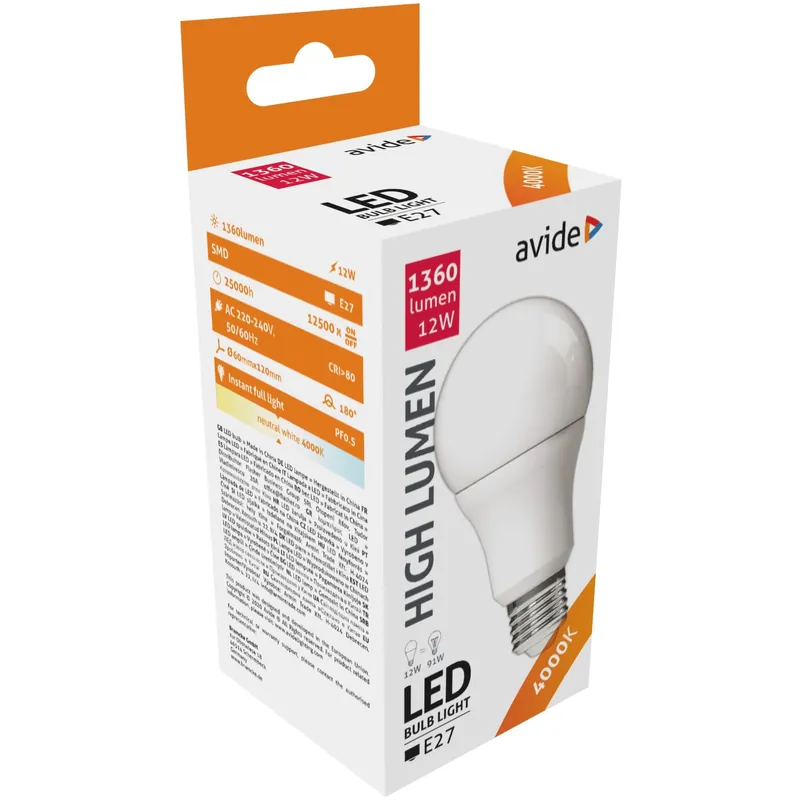 Extra rabatt Avide LED Globe A60 12W E27 180° NW